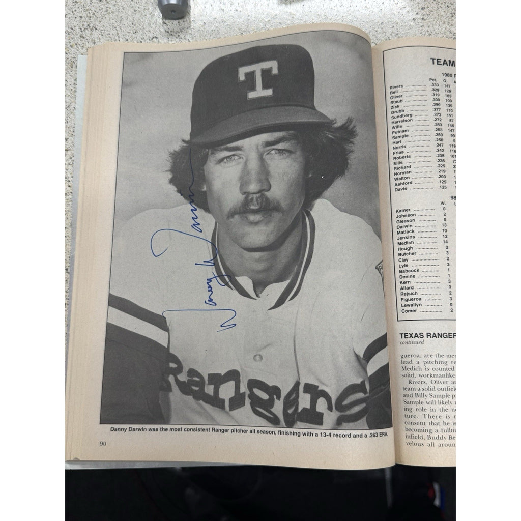Black and white vintage baseball player portrait from signed 1980 sports magazine collectible