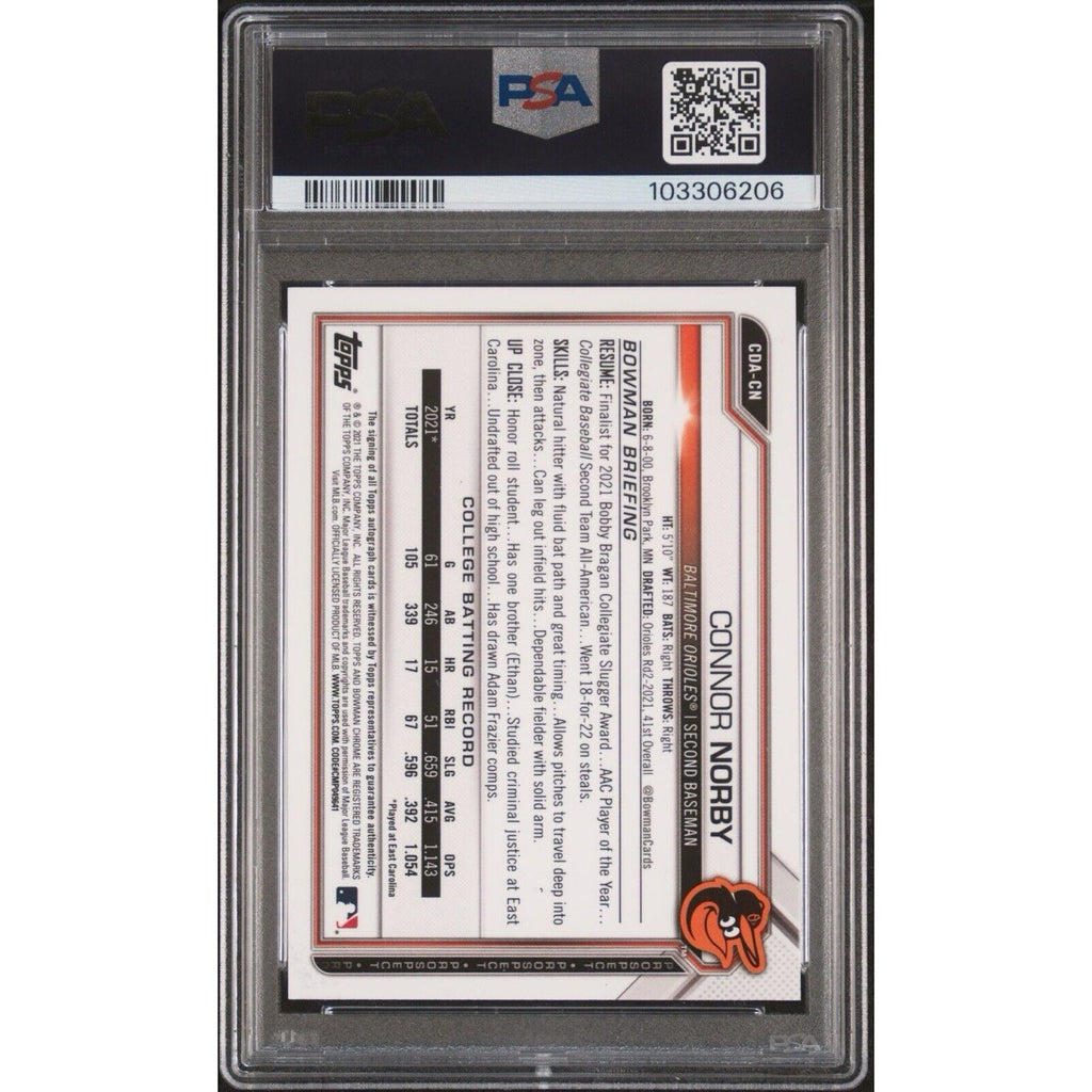 2021 Bowman Draft CONNOR NORBY Orange Refractor Auto /25 PSA 10 #CDA-CN Rookie