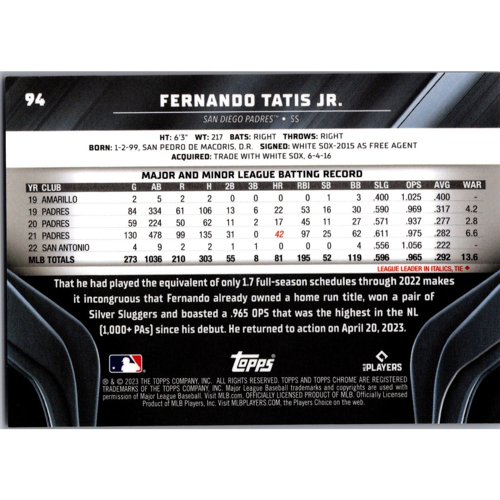 Fernando Tatis Jr. 2023 Topps Chrome Black Orange Refractor #94 /25 Mint