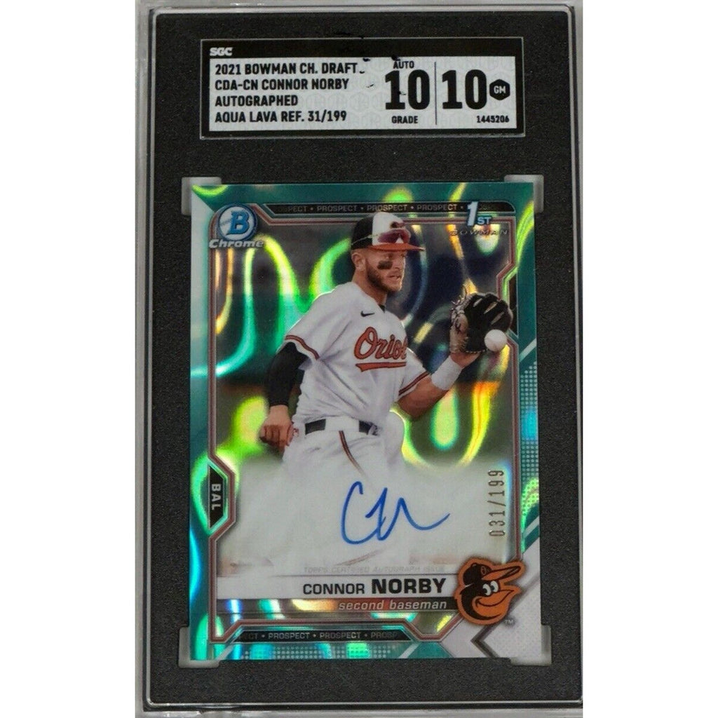 2021 1st Bowman Draft Chrome Connor Norby Aqua Refractor Auto /199 CDACN SGC 10