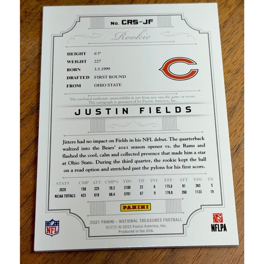 2021 Justin Fields National Treasures RPA Rookie Patch Auto /99 Clean Mint