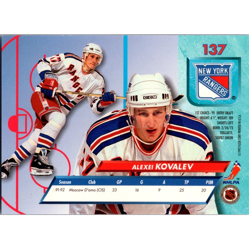 Alexei Kovalev 1992-93 Fleer Ultra Rookie Card #137 NY Rangers NHL RC Mint
