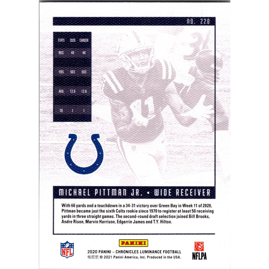 Michael Pittman Jr. 2020 Panini Chronicles Luminance RC #220 Indianapolis Colts