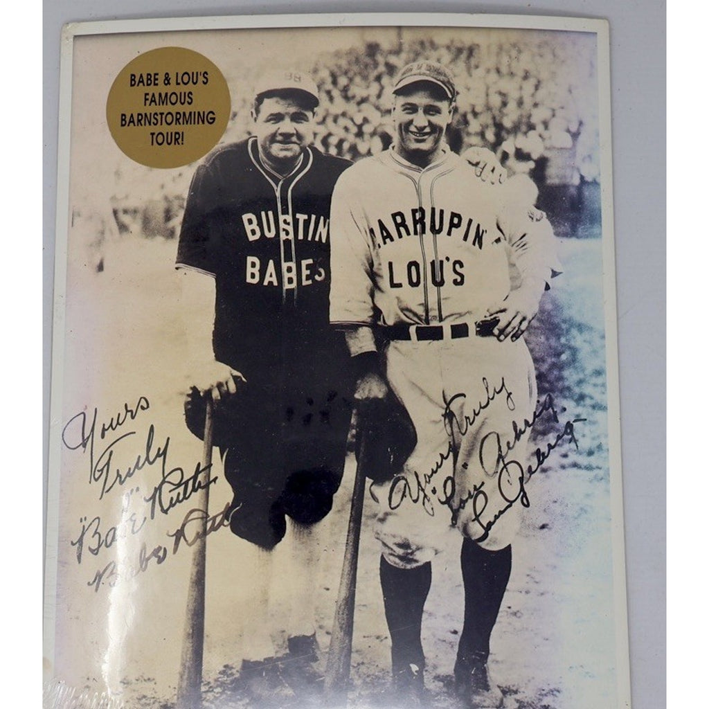 Babe Ruth & Lou Gehrig Print Autographed Barnstorming 1927 Tour Baseball