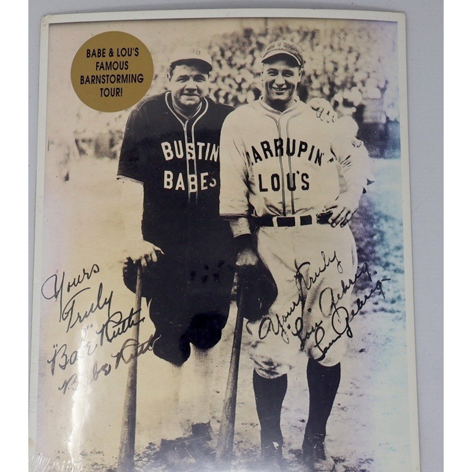 Babe Ruth & Lou Gehrig Print Autographed Barnstorming 1927 Tour Baseball
