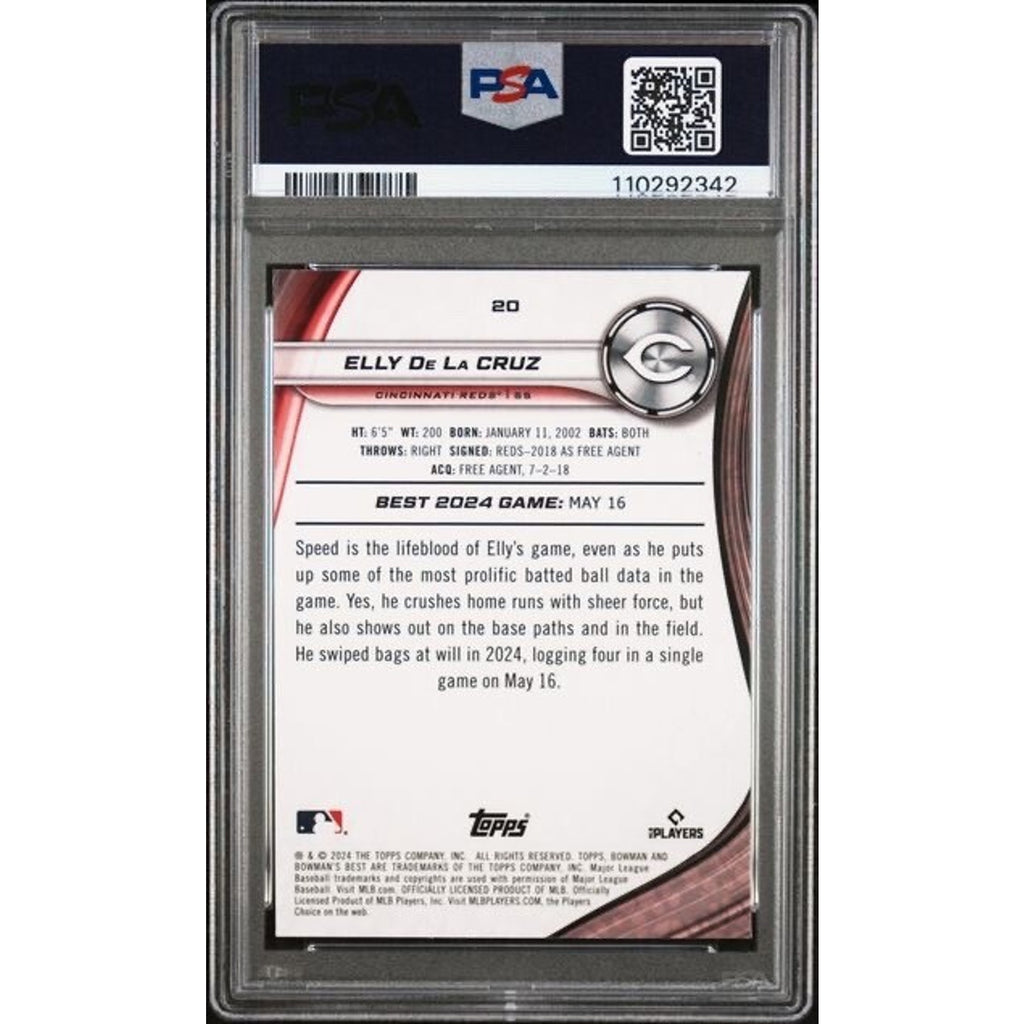 2024 BOWMAN'S BEST #20 ELLY DE LA CRUZ PSA 10 Gem Mint Rookie RC Cincinnati Reds