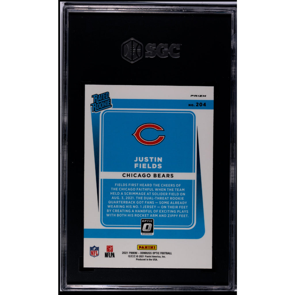 2021 Donruss Optic Justin Fields Blue Hyper Prizm Rated Rookie #204 SGC 9 RC