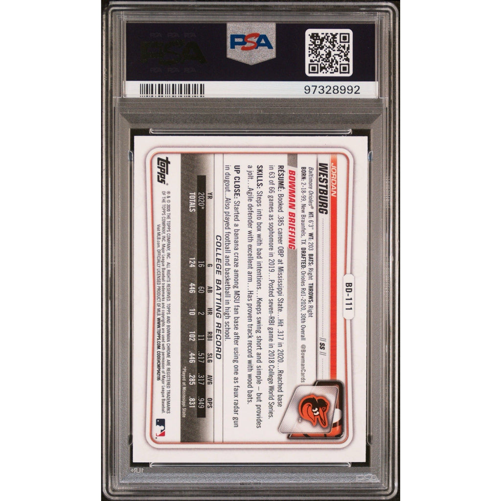 Jordan Westburg 2020 Bowman Draft 1st Chrome PSA 9 DNA Auto 10 Rookie #BD111
