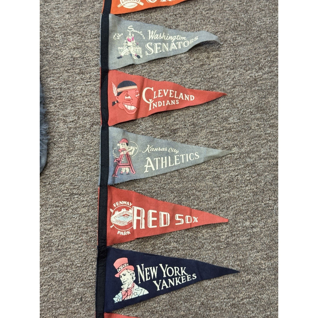 Vintage 10 Attached American League MLB Baseball Felt Mini 9" Pennant