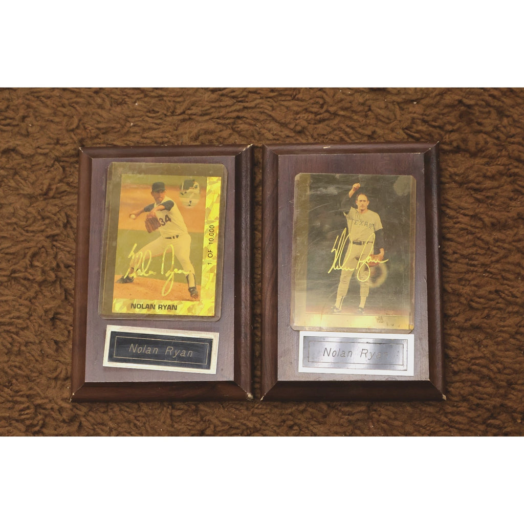 Lot Of 2 Nolan Ryan Wooden Plaques Numbered Retirement Cards Inside