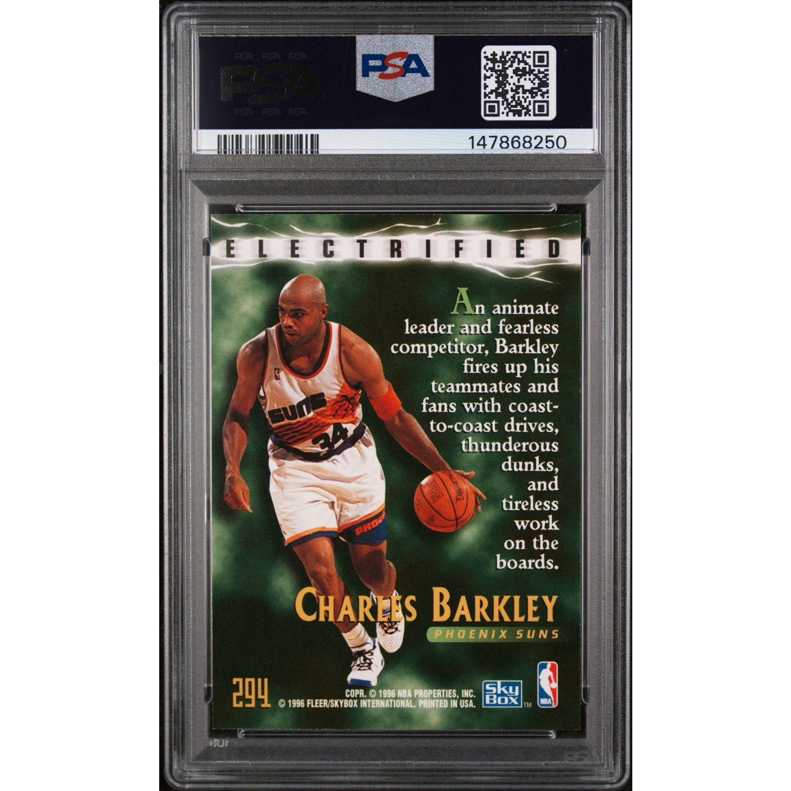 1995-96 Skybox Premium Charles Barkley Electrified #294 Suns PSA 8
