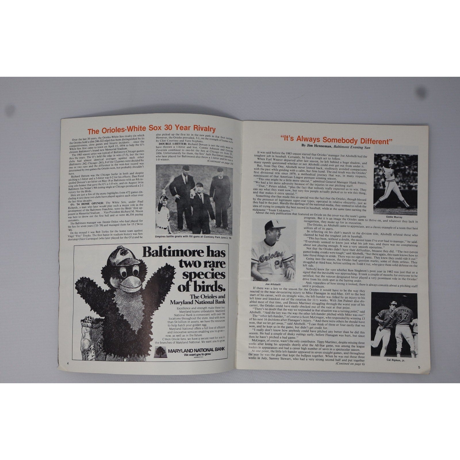 Baltimore Orioles Lot O 4 Historic Gameday Programs Unscored 1983 1992 1997 1999