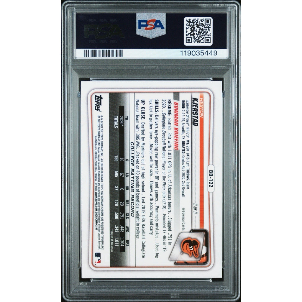 2020 Bowman Chrome Heston Kjerstad Autograph PSA 10 GEM MT Orioles DNA 9 Rookie RC