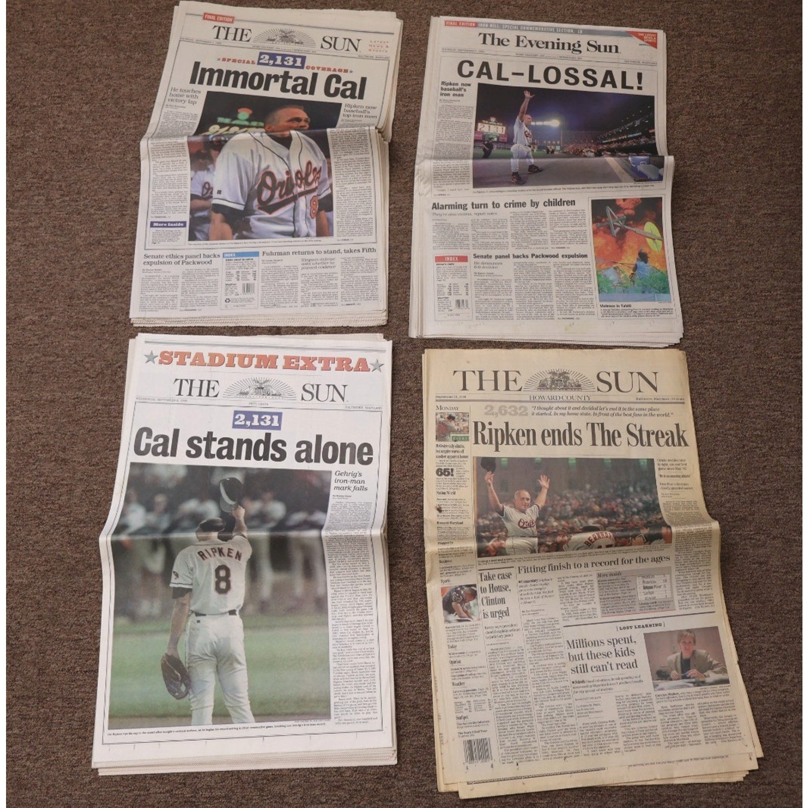Cal Ripken Jr Breaks Streak Set Of 4 Different Baltimore Sun Full Newspapers