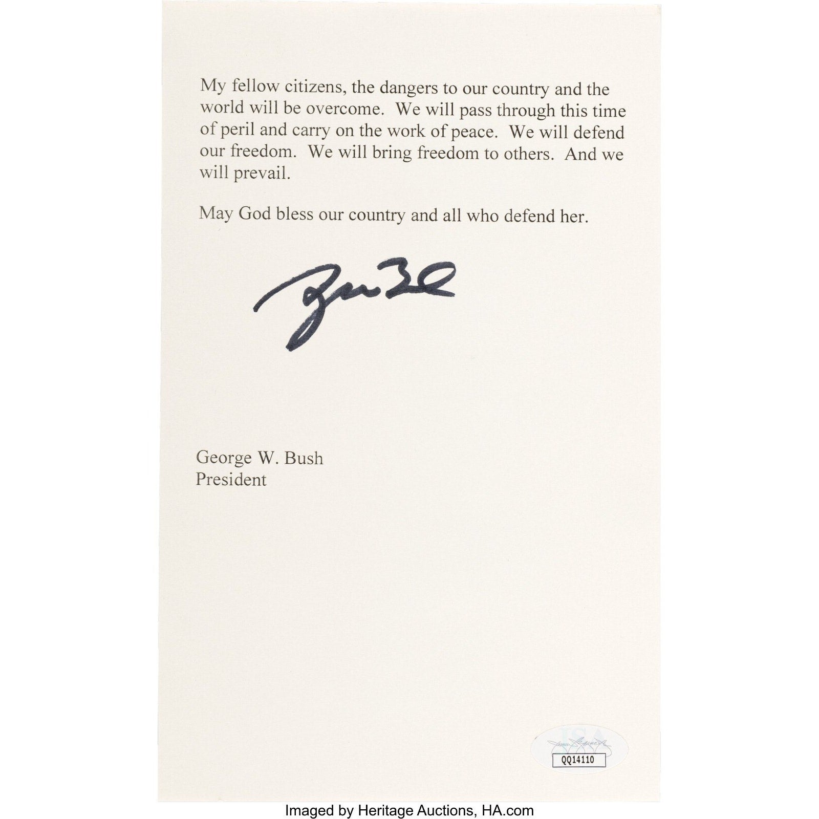 43 President George W Bush USA Signed Speech Operation Iraqi Freedom Beckett COA