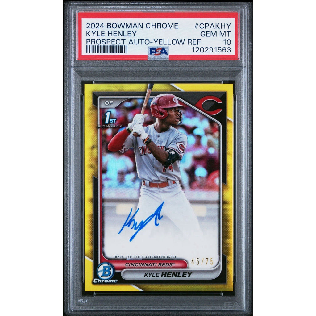 Kyle Henley 2024 Bowman Chrome Yellow Refractor 1st Prospect Auto /75 PSA 10