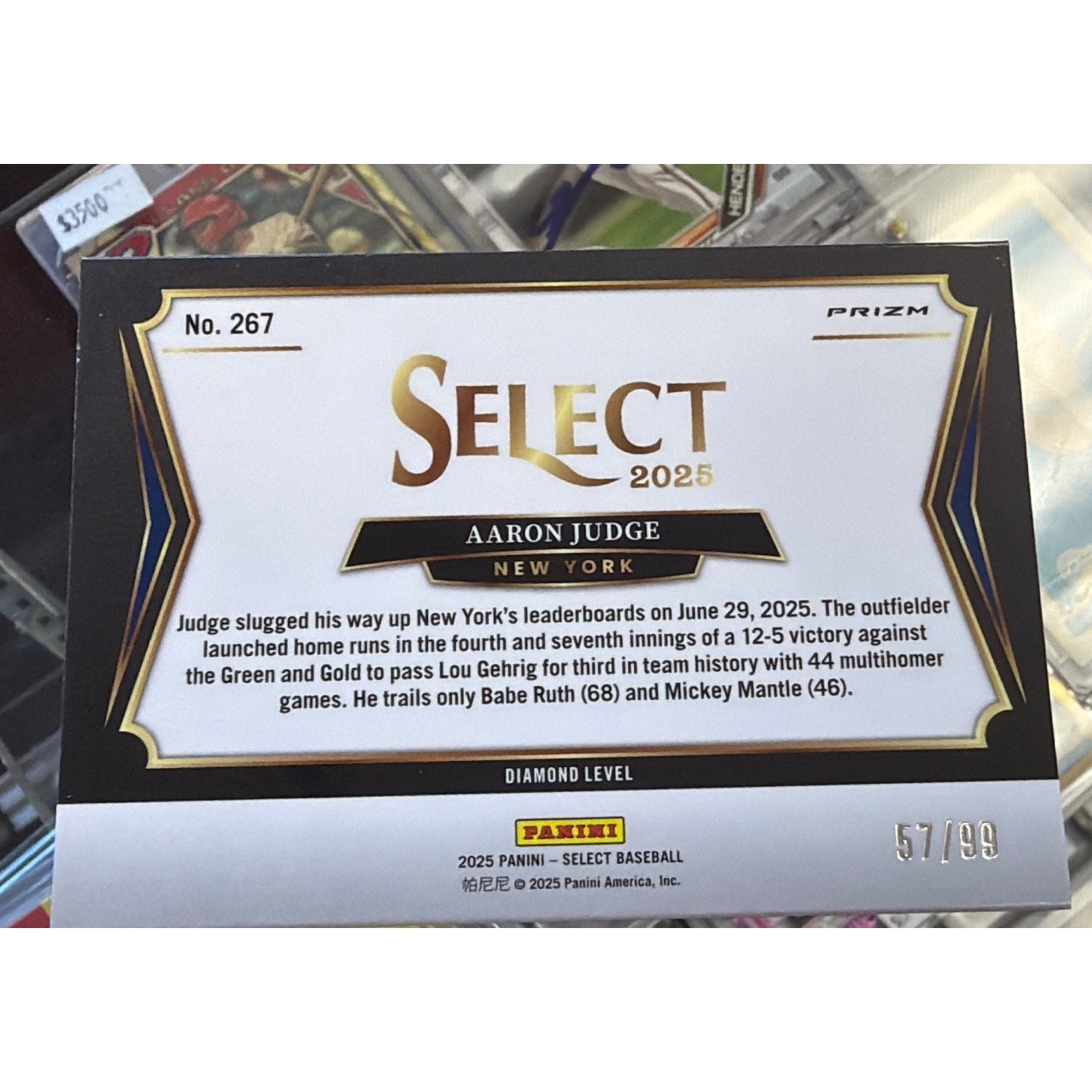 Aaron Judge 2025 Panini Select Diamond Level Blue Pulsar /99 #267 Mint