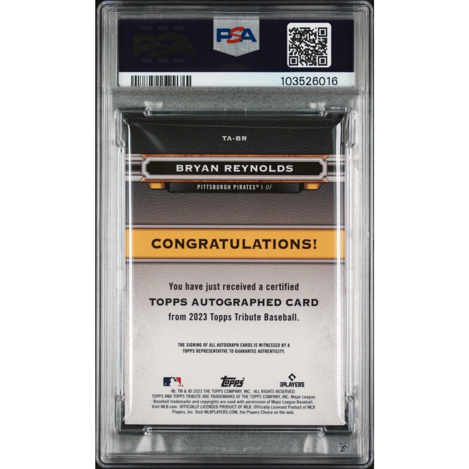 2023 Topps Tribute Bryan Reynolds #TABR Green Refractor /99 Auto PSA 10 Pirates
