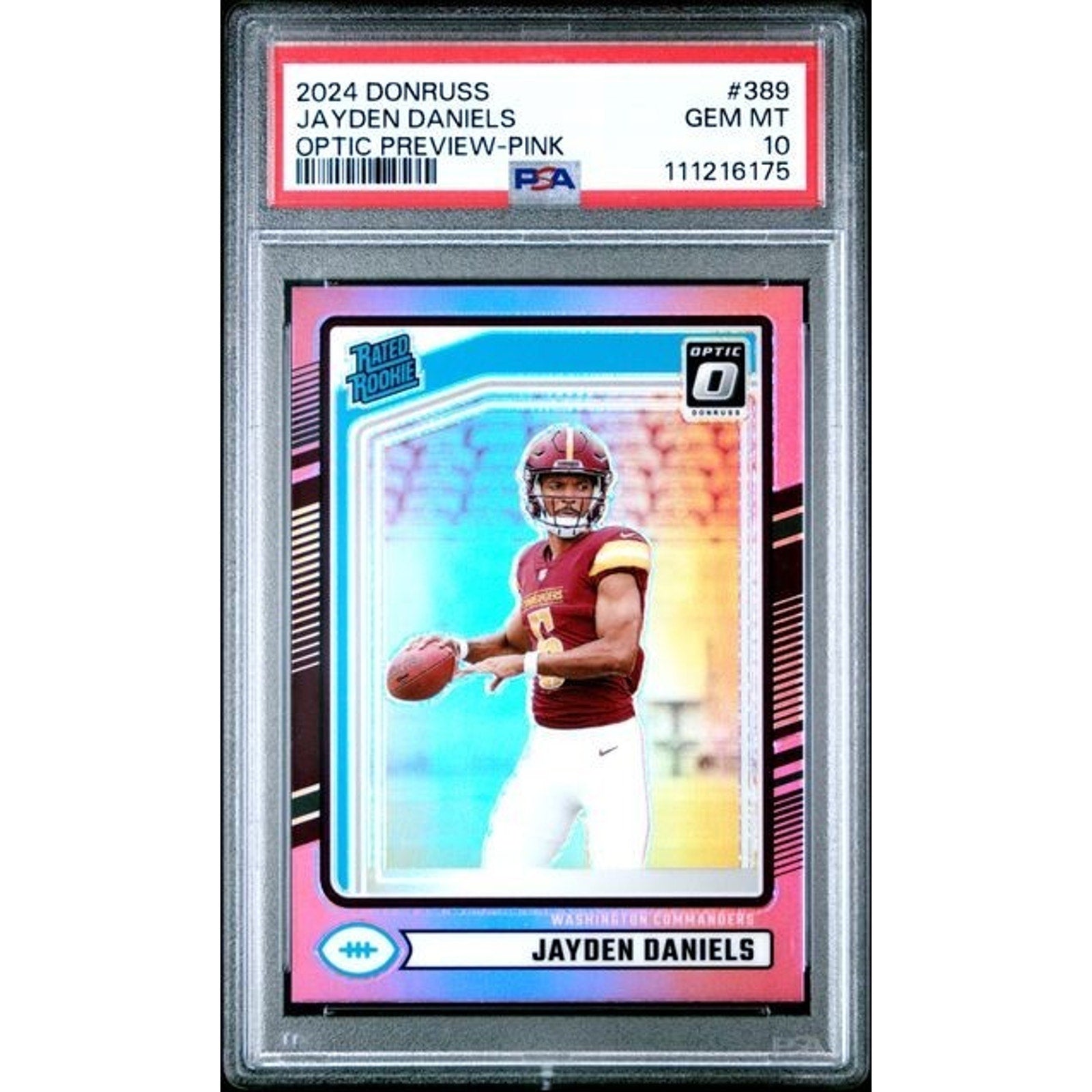 Jayden Daniels 2024 Donruss Optic Preview Pink Rated Rookie #389 PSA 10