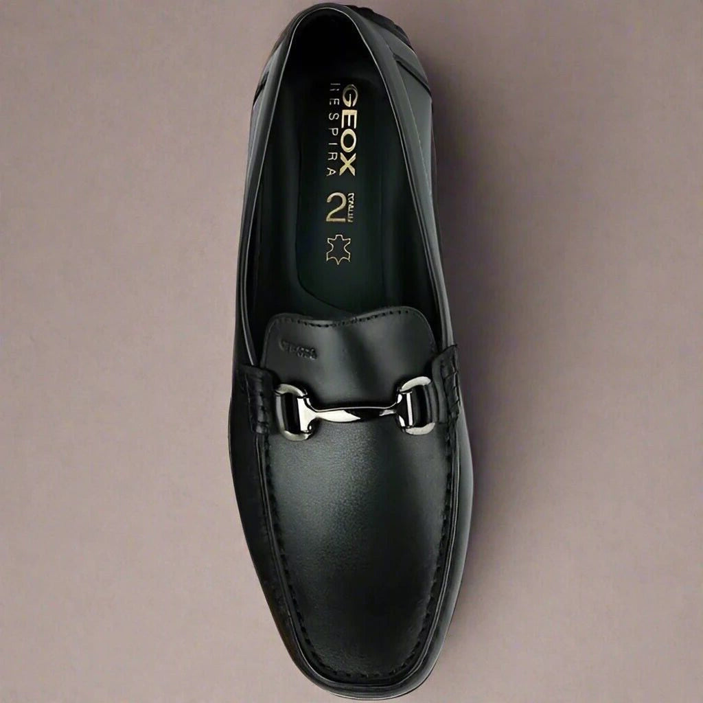 Geox Mens Moner W Double Fit A Loafer Cushion Black Breathable Leather Buckle