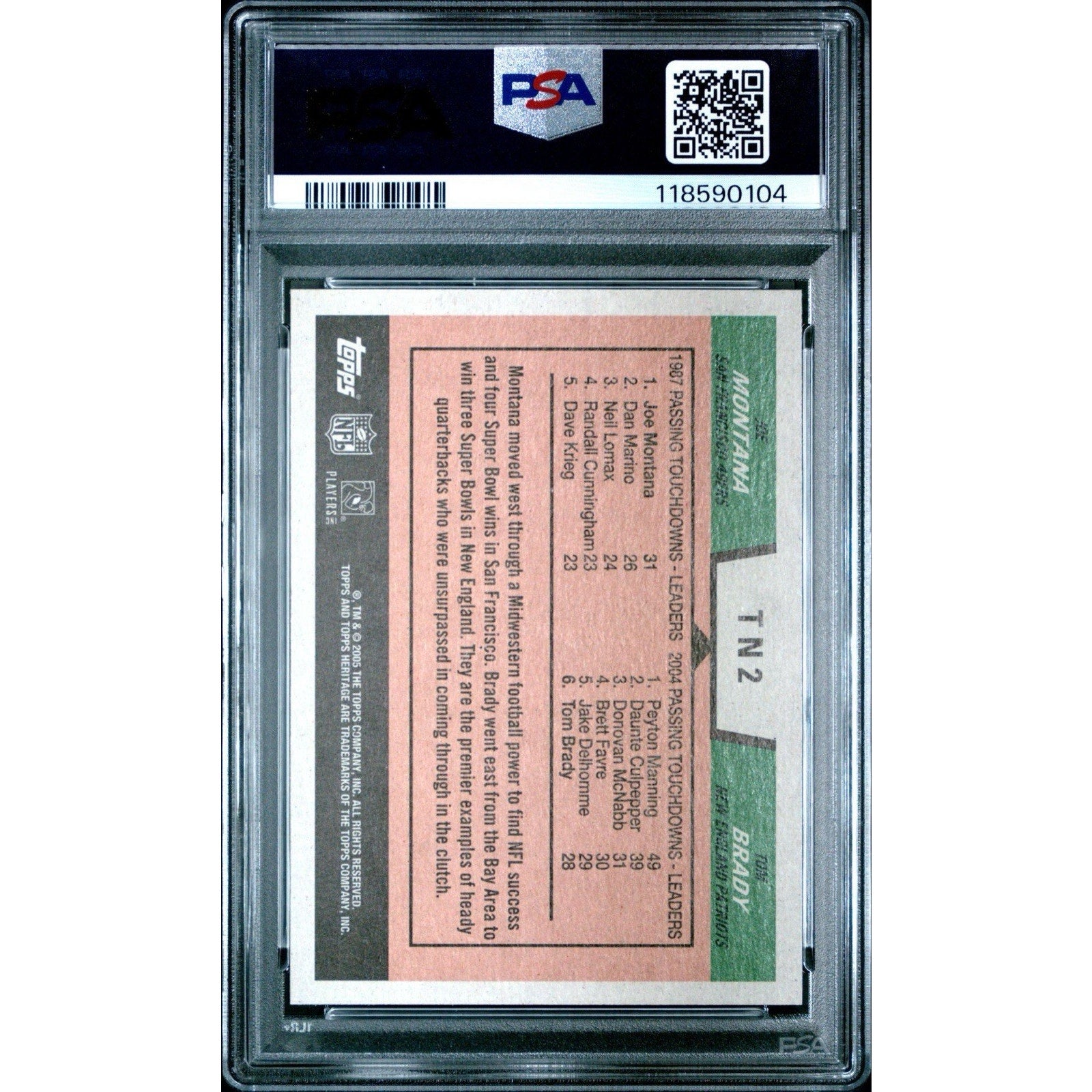 Joe Montana / Tom Brady 2005 Topps Heritage Then And Now #TN2 PSA 10 NFL HOF
