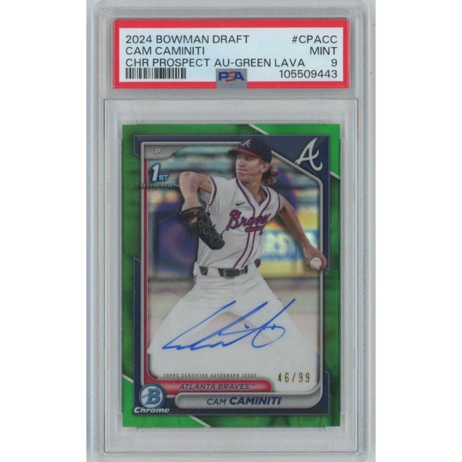 2024 Bowman Draft Chrome Prospect Auto Green Lava Cam Caminiti /99 PSA 9 #CPA-CC
