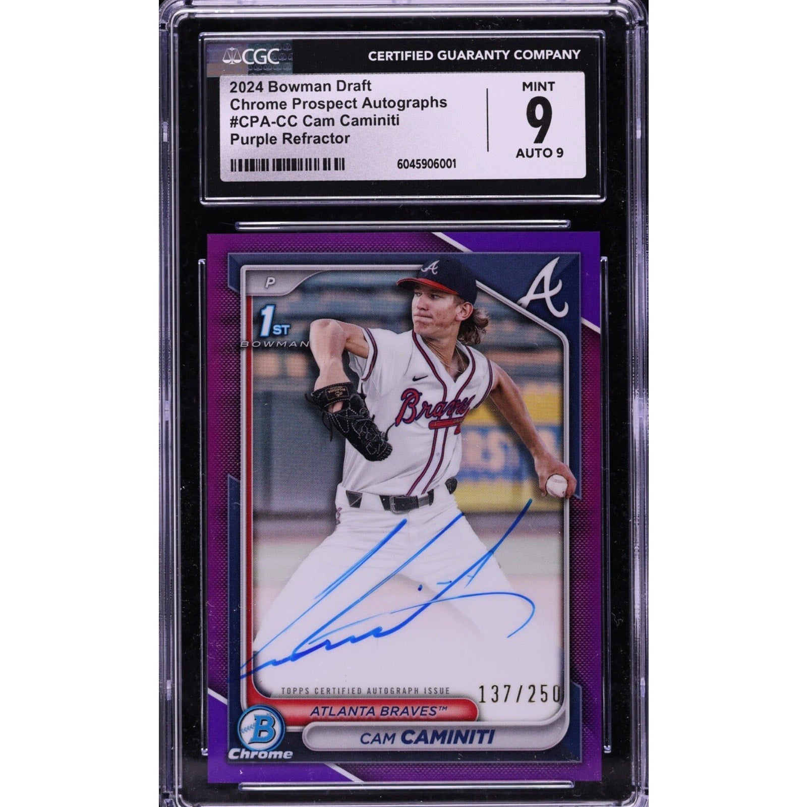 2024 Bowman Draft Chrome Auto Purple Refractor #CPA-CC Cam Caminiti /250 CGC 9