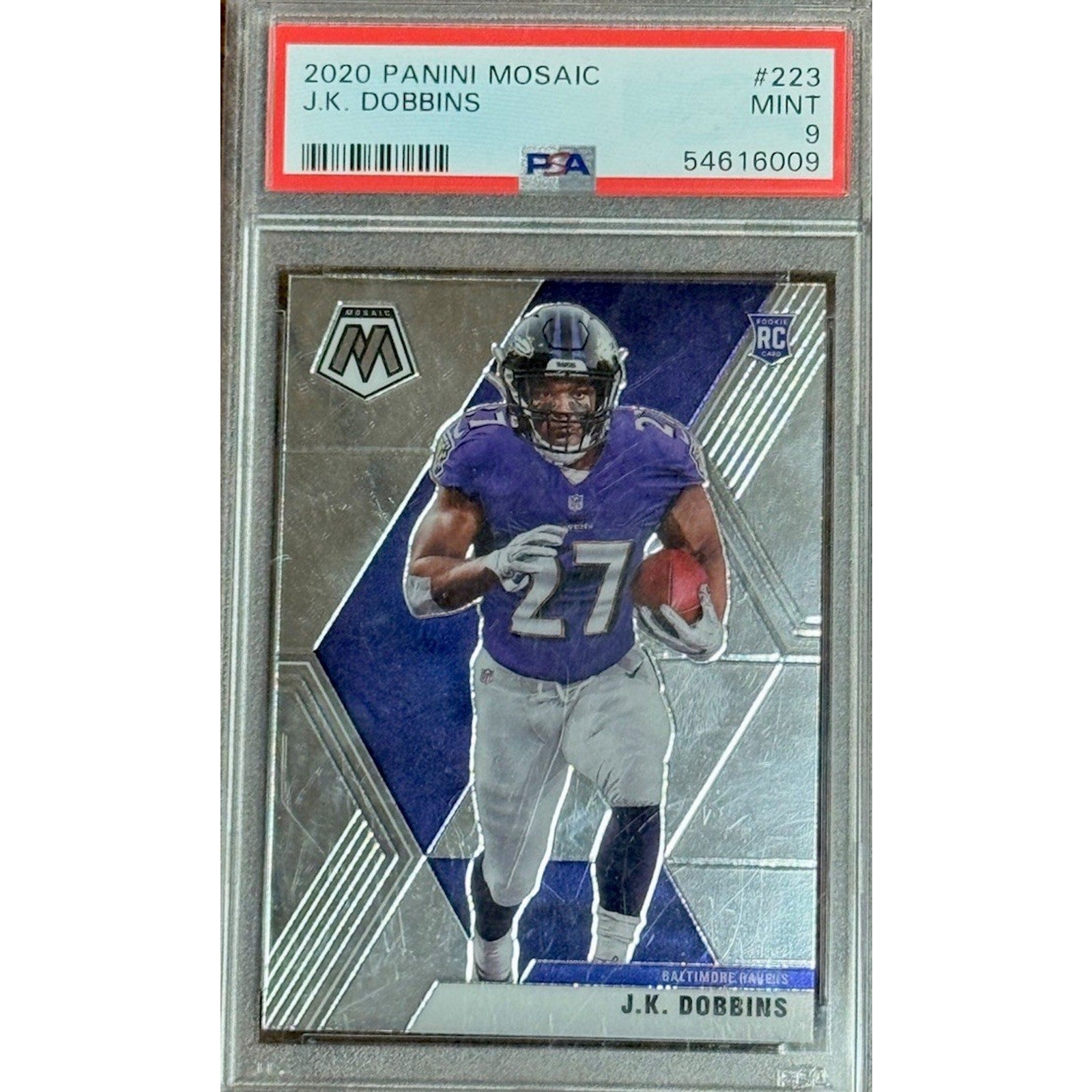 2020 Panini Mosaic JK Dobbins Rookie PSA 9 Baltimore Ravens #223 NFL