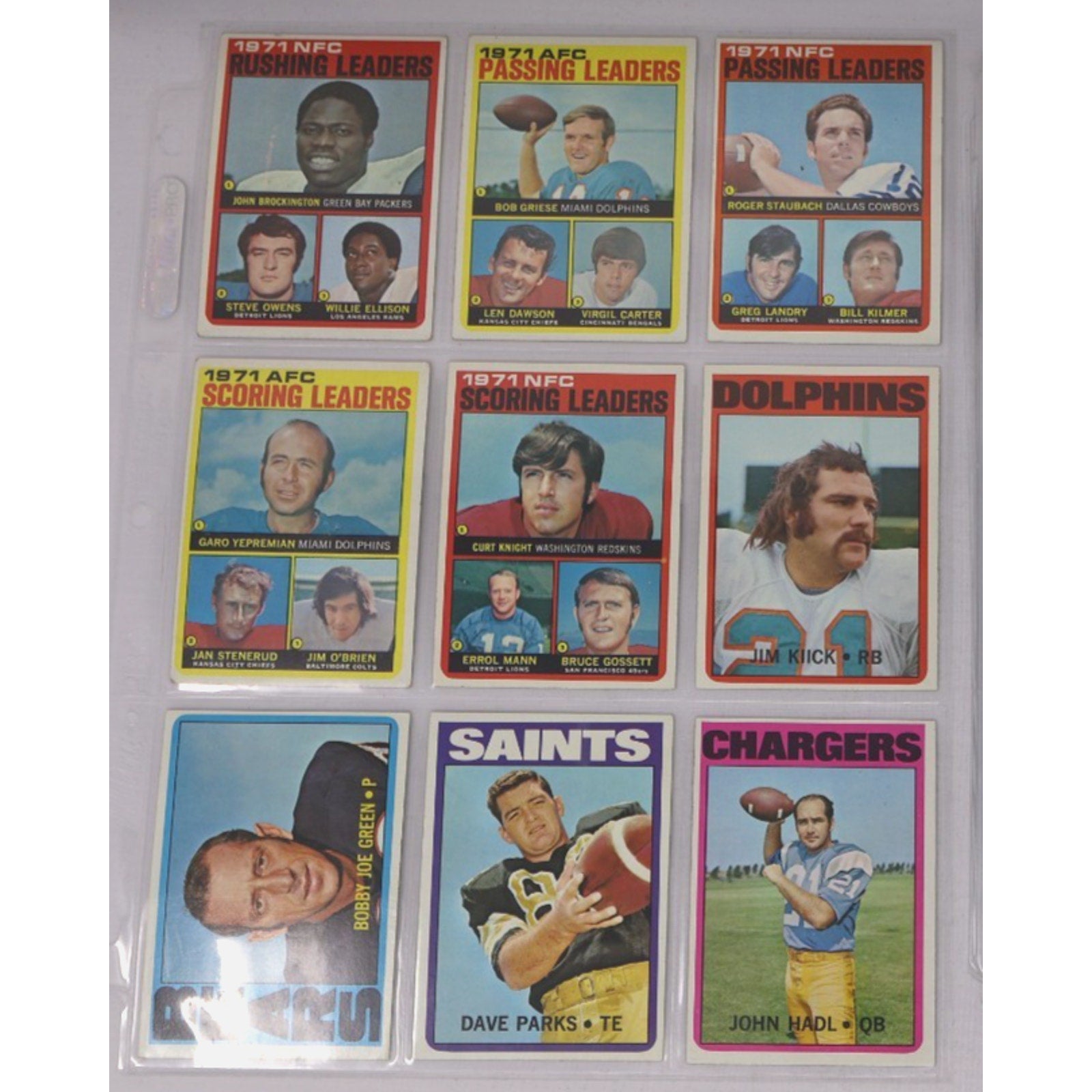 Lot Of 9 Topps 1972 Football Cards NM Or Better Kiick Hadl... Stars+HOFs