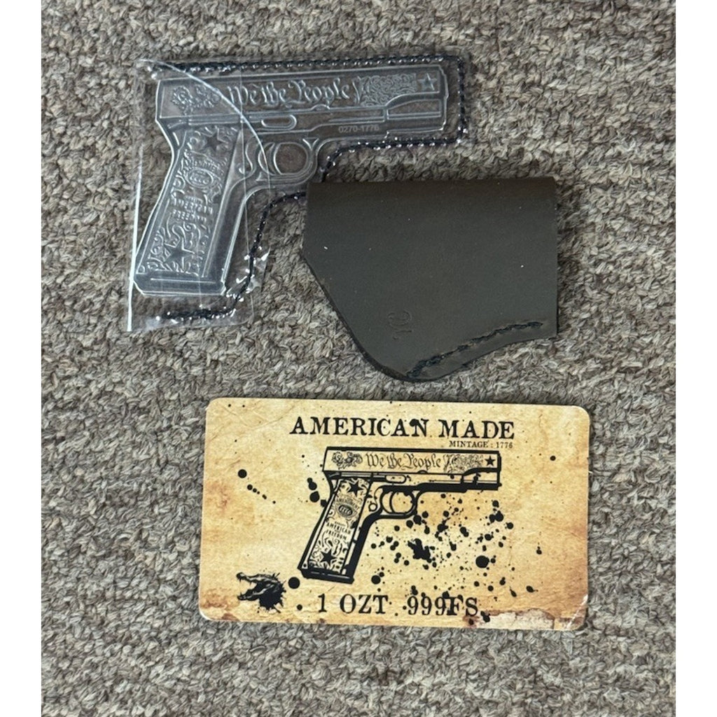 1 Ozt Silver Gun With Leather Holster Mintage Of 1776 Made In USA We The People