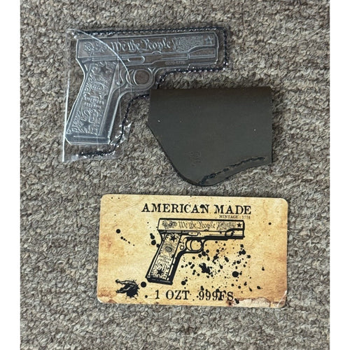 1 Ozt Silver Gun With Leather Holster Mintage Of 1776 Made In USA We The People