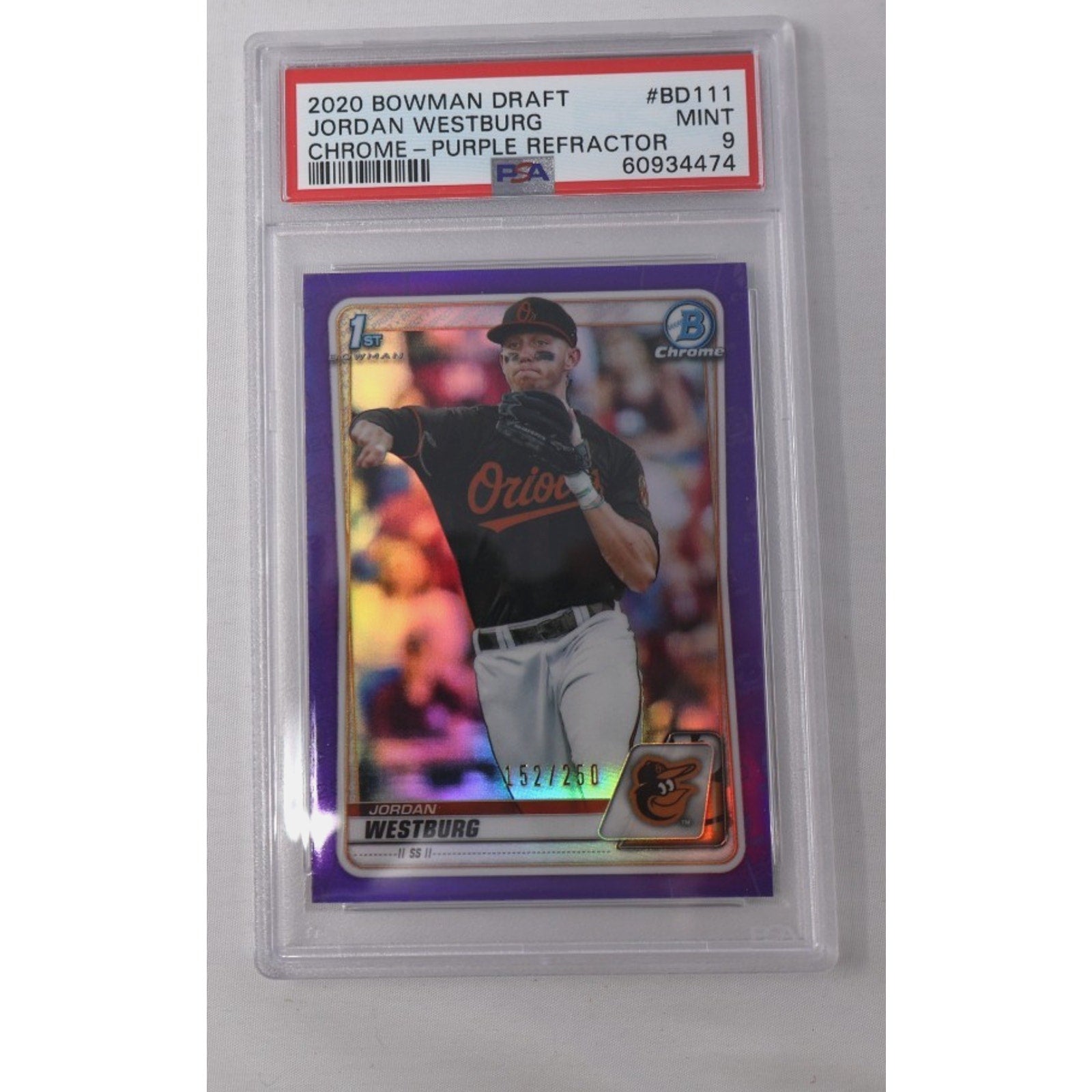 Jordan Westburg 2020 Bowman Chrome Draft 1st Purple Refractor #BD-111 PSA 9