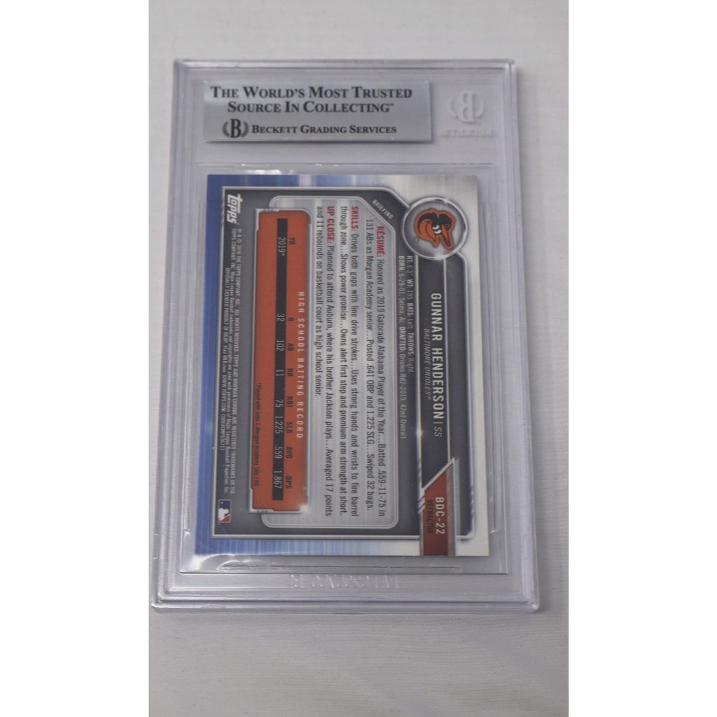 Gunnar Henderson 2019 Bowman Chrome Draft 1st Refractor BGS 9 Mint