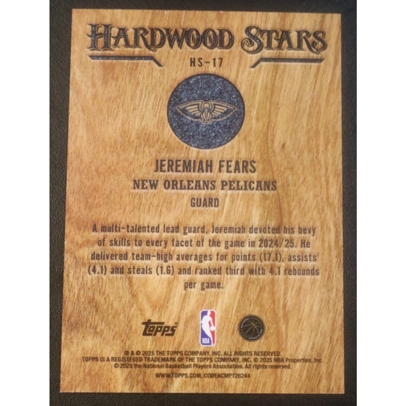 2025-26 Topps #HS-17 Jeremiah Fears Hardwood Stars Case Hit SP Rookie