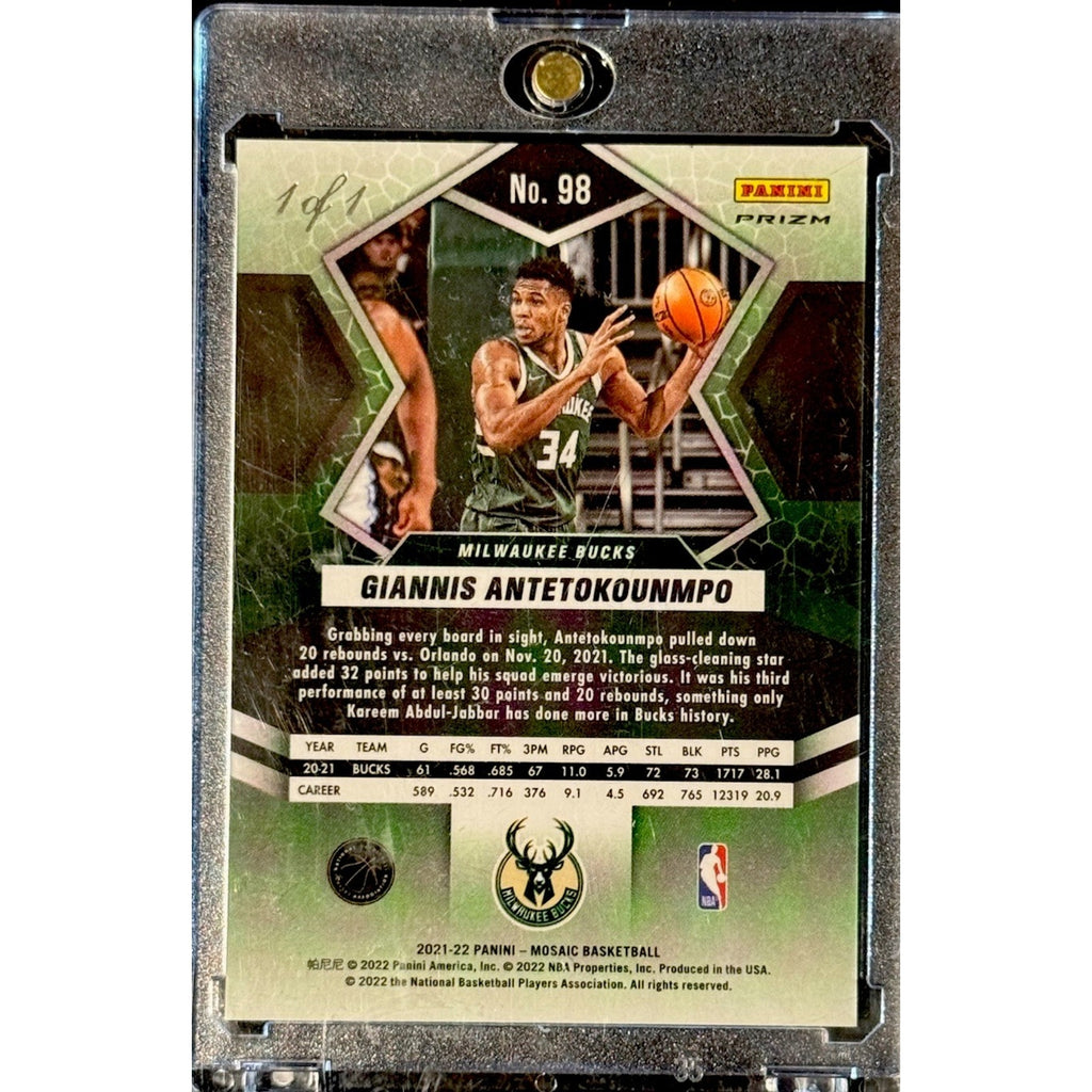2021-22 Panini Mosaic Black Fast Break 1/1 #98 SSP Giannis Antetokounmpo Bucks