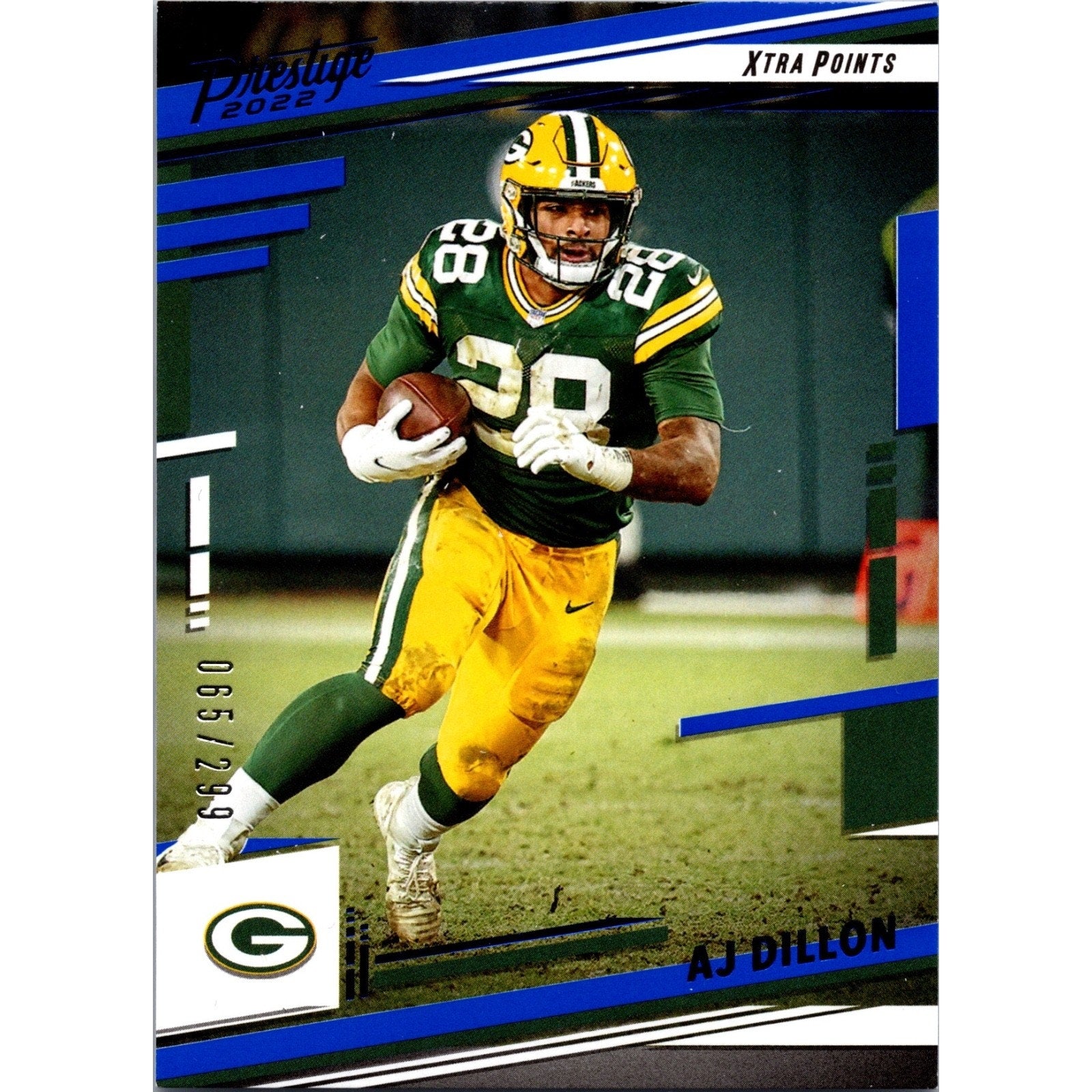 2022 Panini Prestige Xtra Points Blue /299 AJ Dillon #106 Green Bay Packers