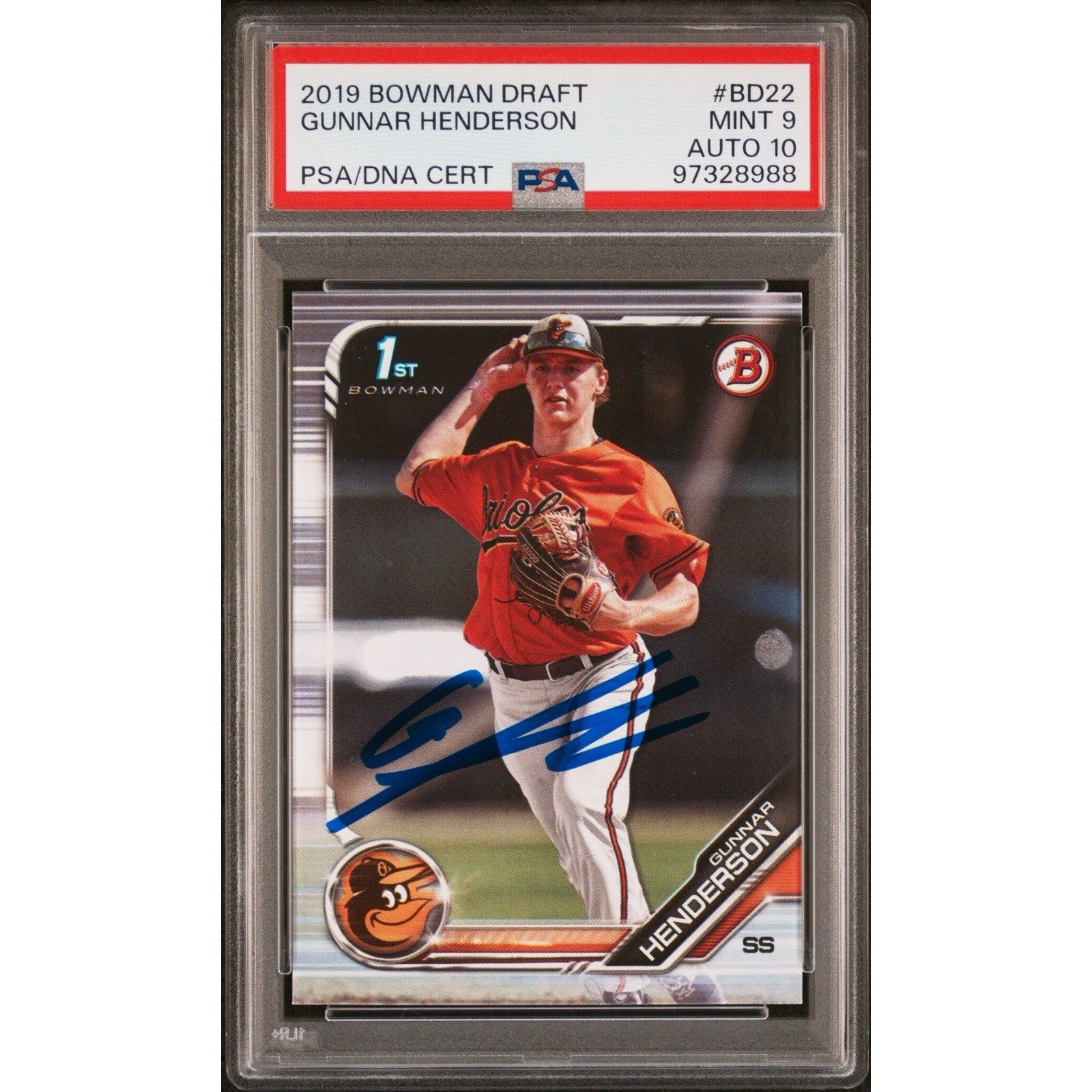 2019 Bowman Draft Gunnar Henderson PSA 9 DNA Auto 10 RC Rookie Orioles 1st