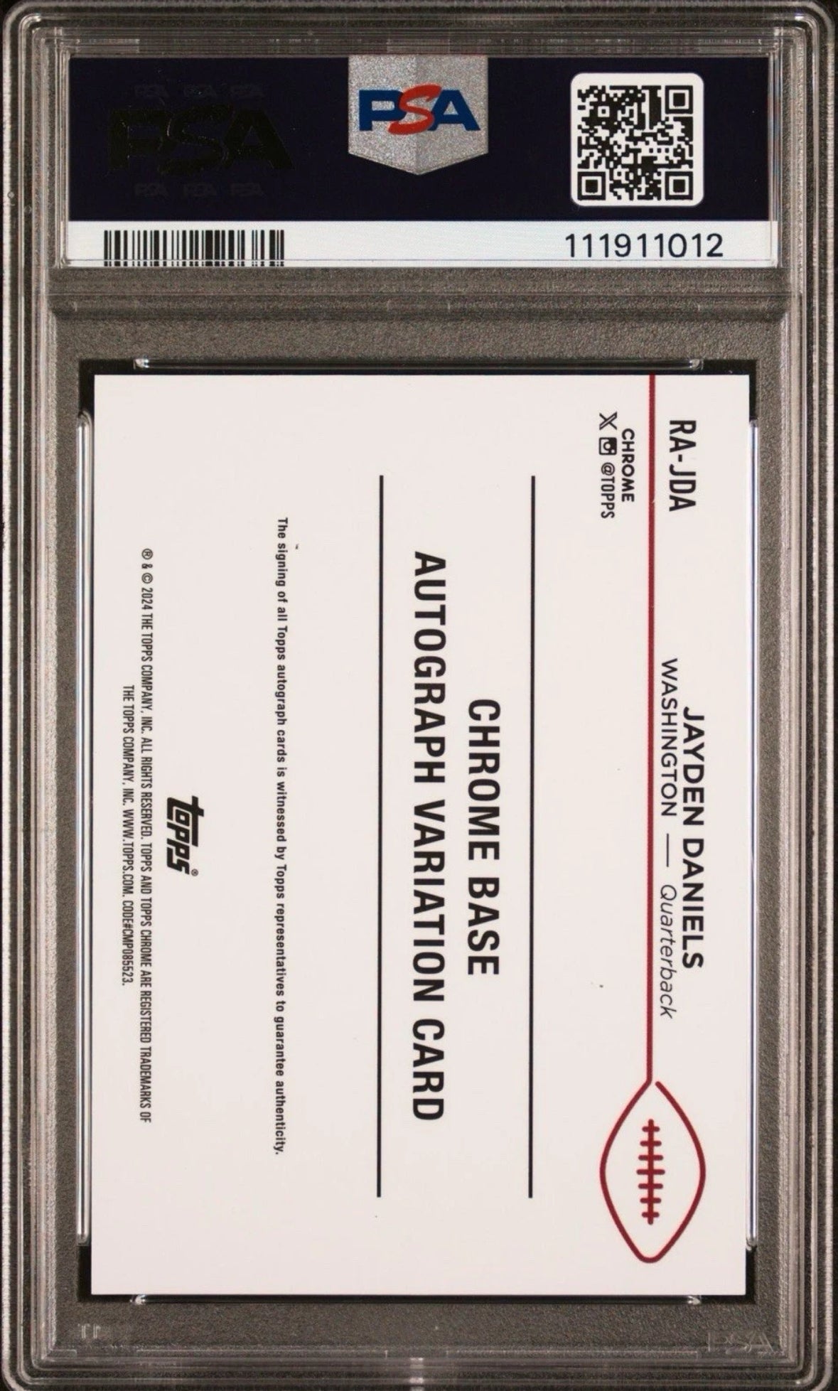 2024 Topps Chrome Jayden Daniels Rookie Auto Aqua Refractor /199 PSA 9 #RA-JDA