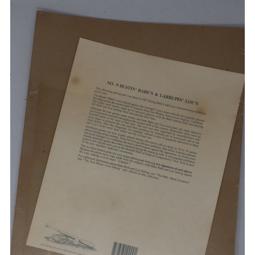 Babe Ruth & Lou Gehrig Print Autographed Barnstorming 1927 Tour Baseball