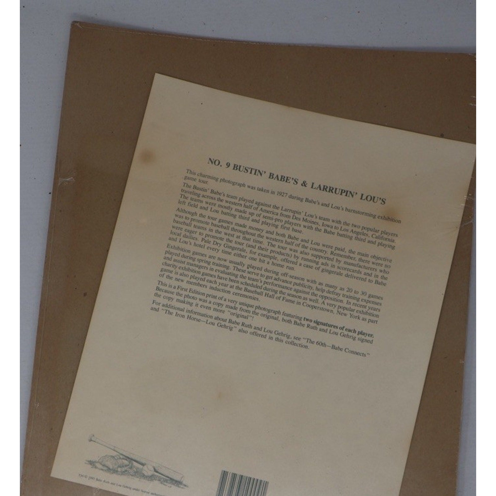 Babe Ruth & Lou Gehrig Print Autographed Barnstorming 1927 Tour Baseball
