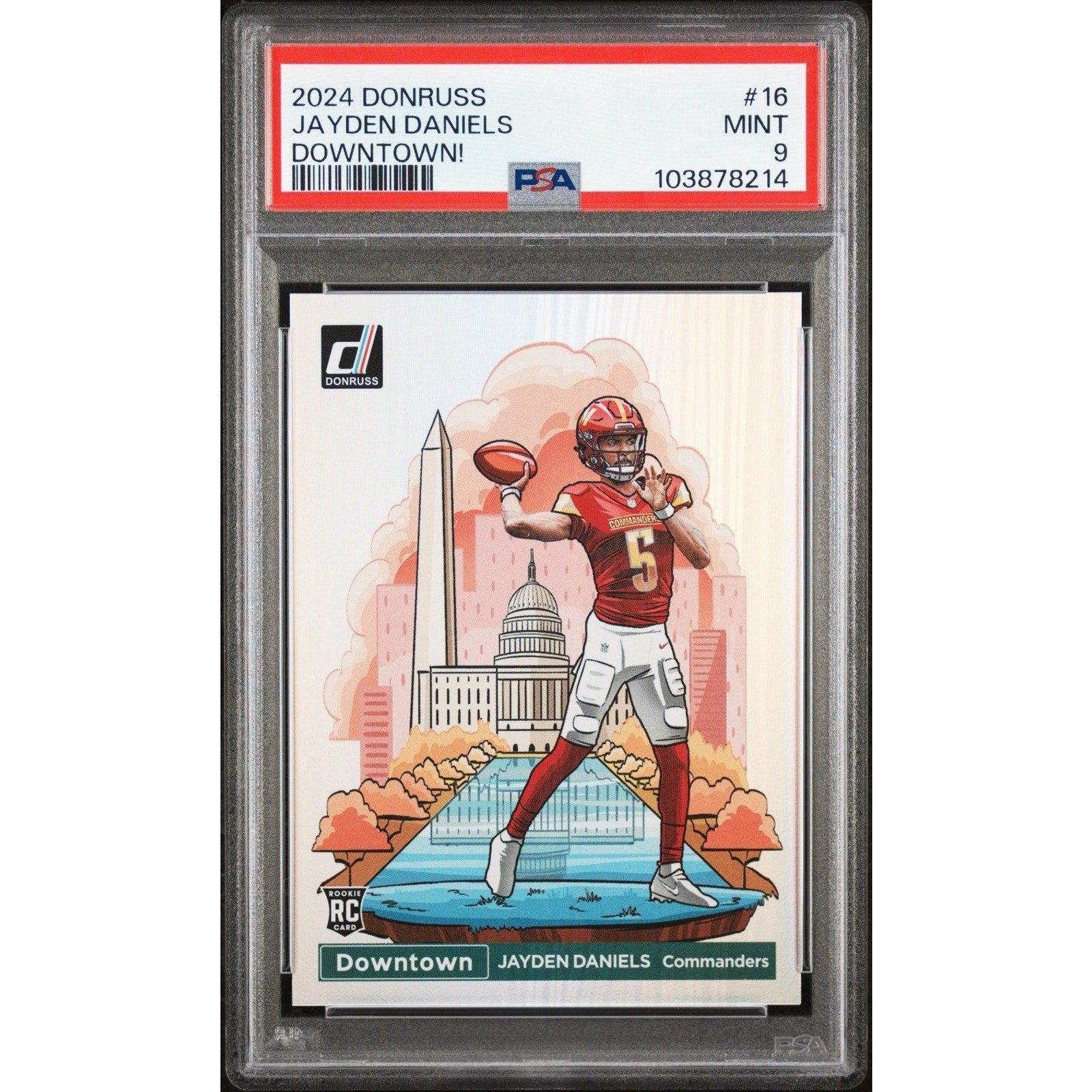 2024 Panini Donruss Downtown! Jayden Daniels #16 Rookie PSA 9 Mint Commanders
