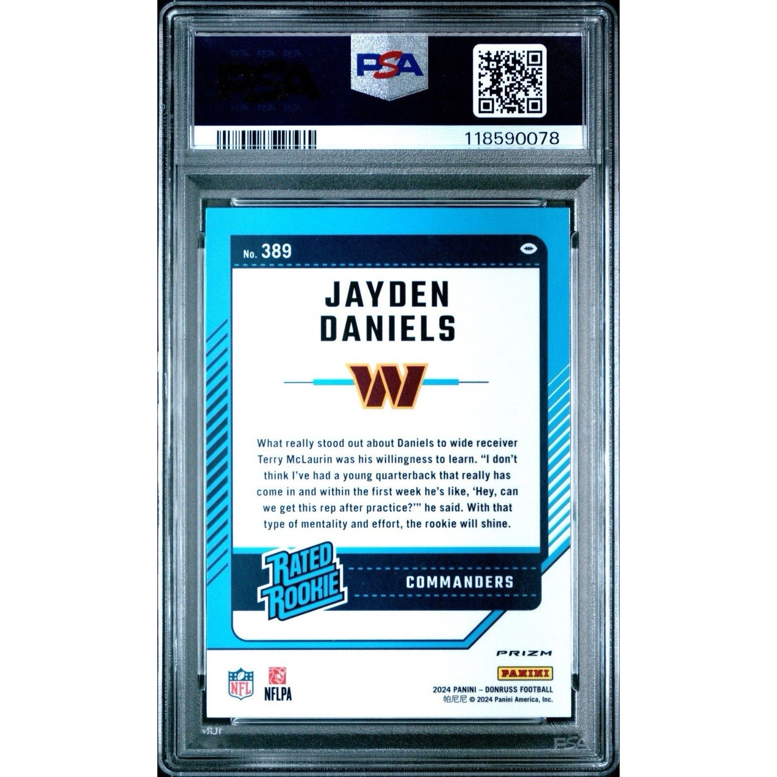 2024 Donruss Optic Preview Jayden Daniels Pink Prizm 389 Rookie PSA 10 GEM-MT RC