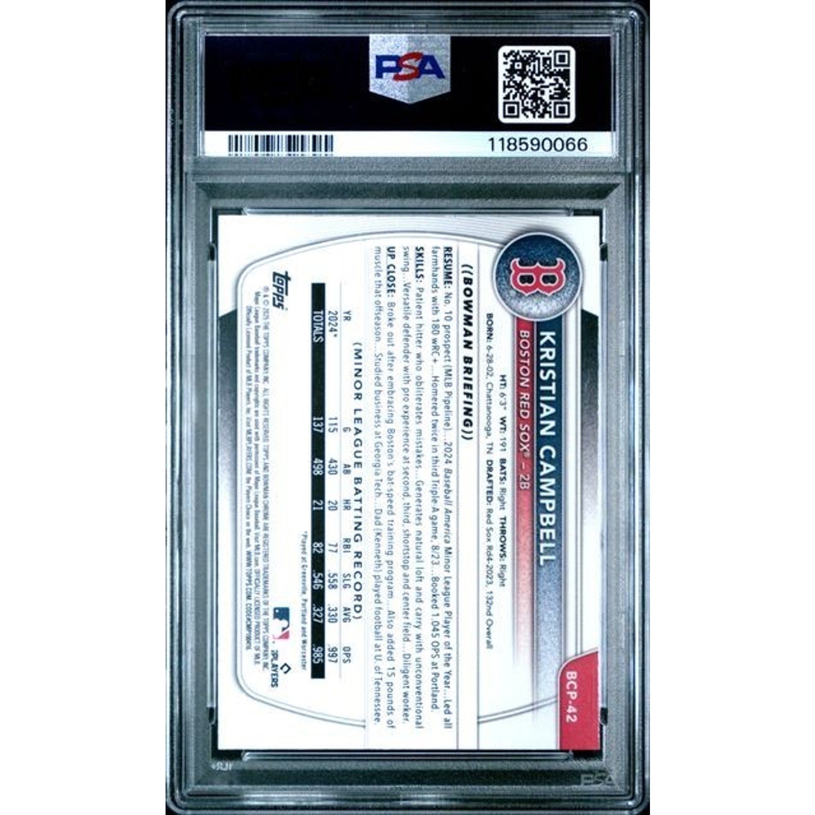 Kristian Campbell 2025 Bowman Chrome Prospects Mini Diamond #BCP-42 PSA 8
