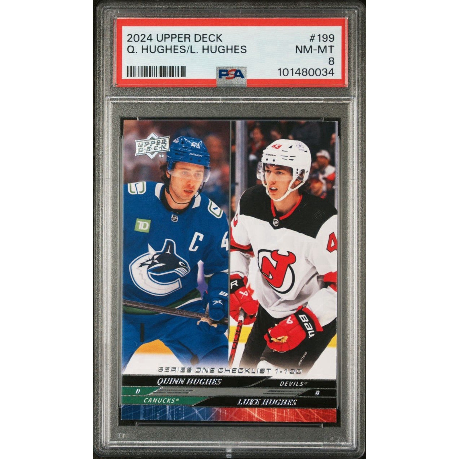 2024 Upper Deck #199 Quinn Hughes / Luke Hughes Checklist PSA Series 1 Devils