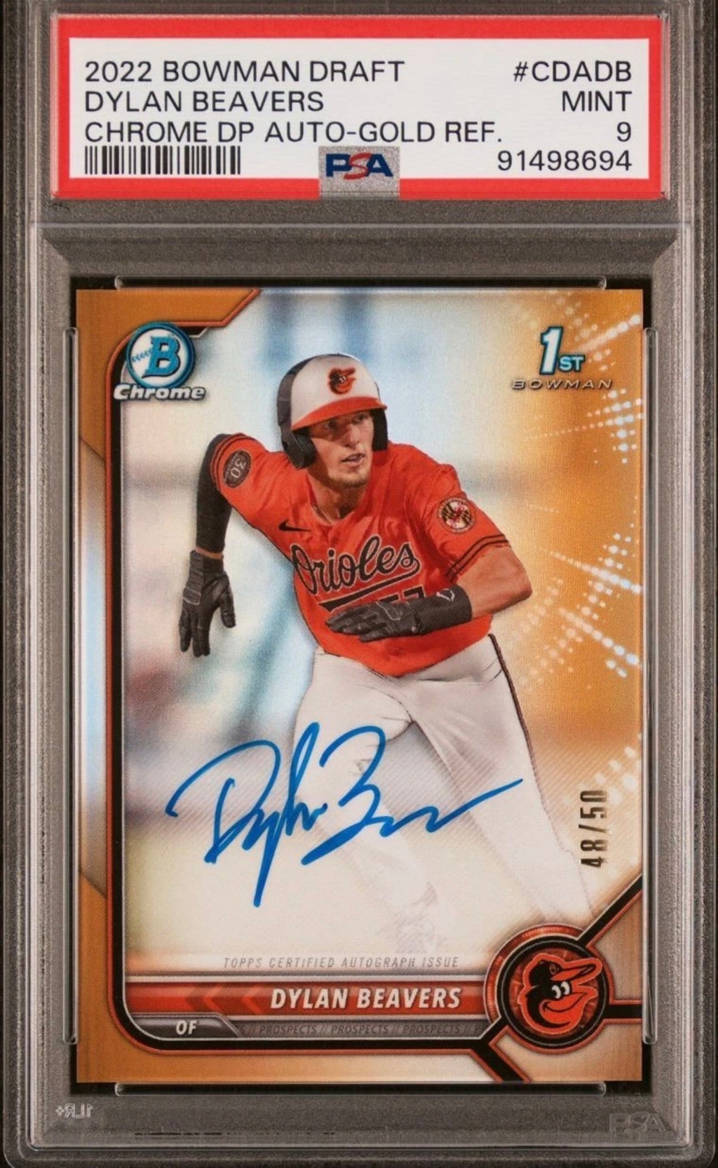 2022 Bowman Chrome Dylan Beavers Rookie Auto Orange Refractor /25 PSA