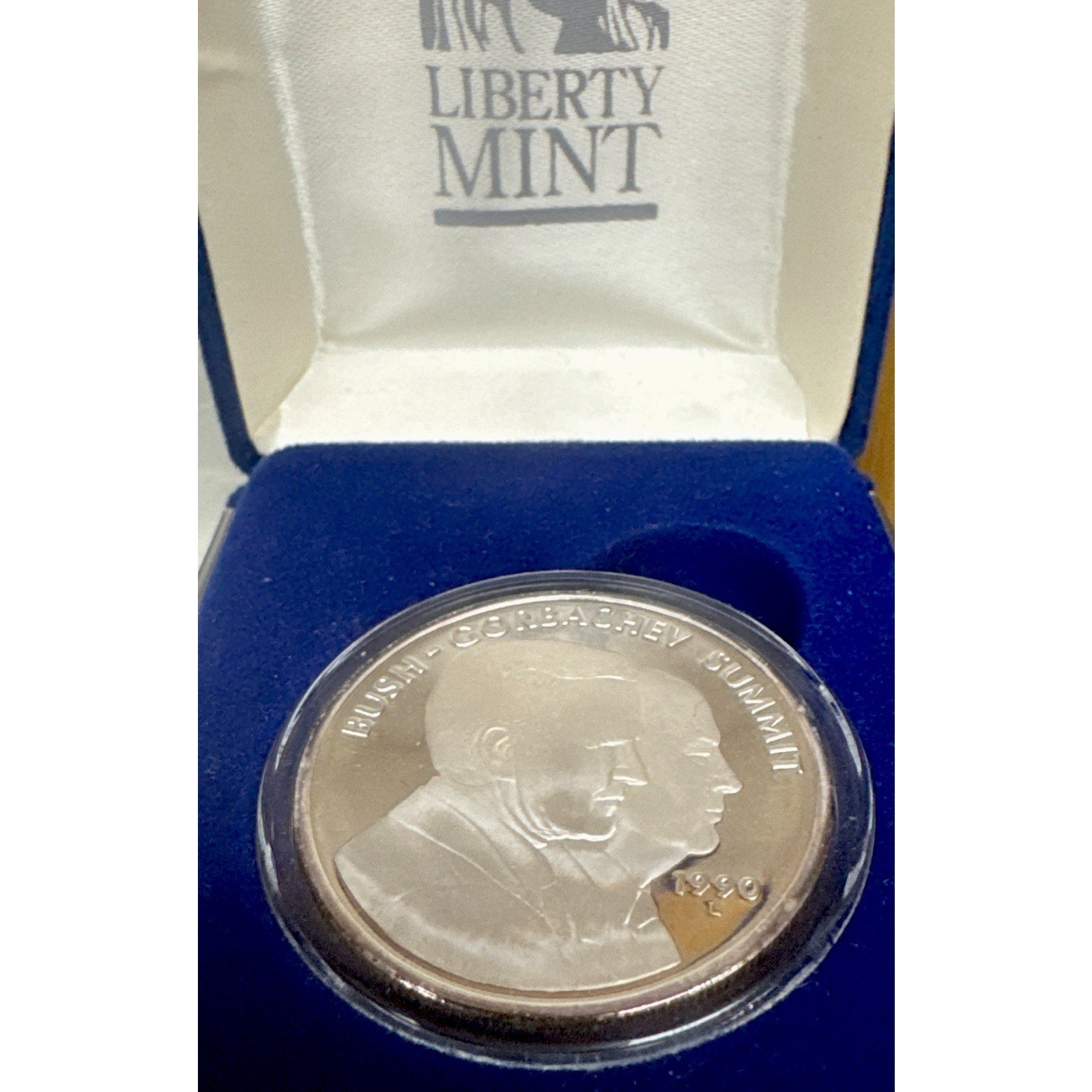 1990 George HW Bush Gorbachev 1oz 0.999 Summit Silver Proof Coin Encapsulated ￼