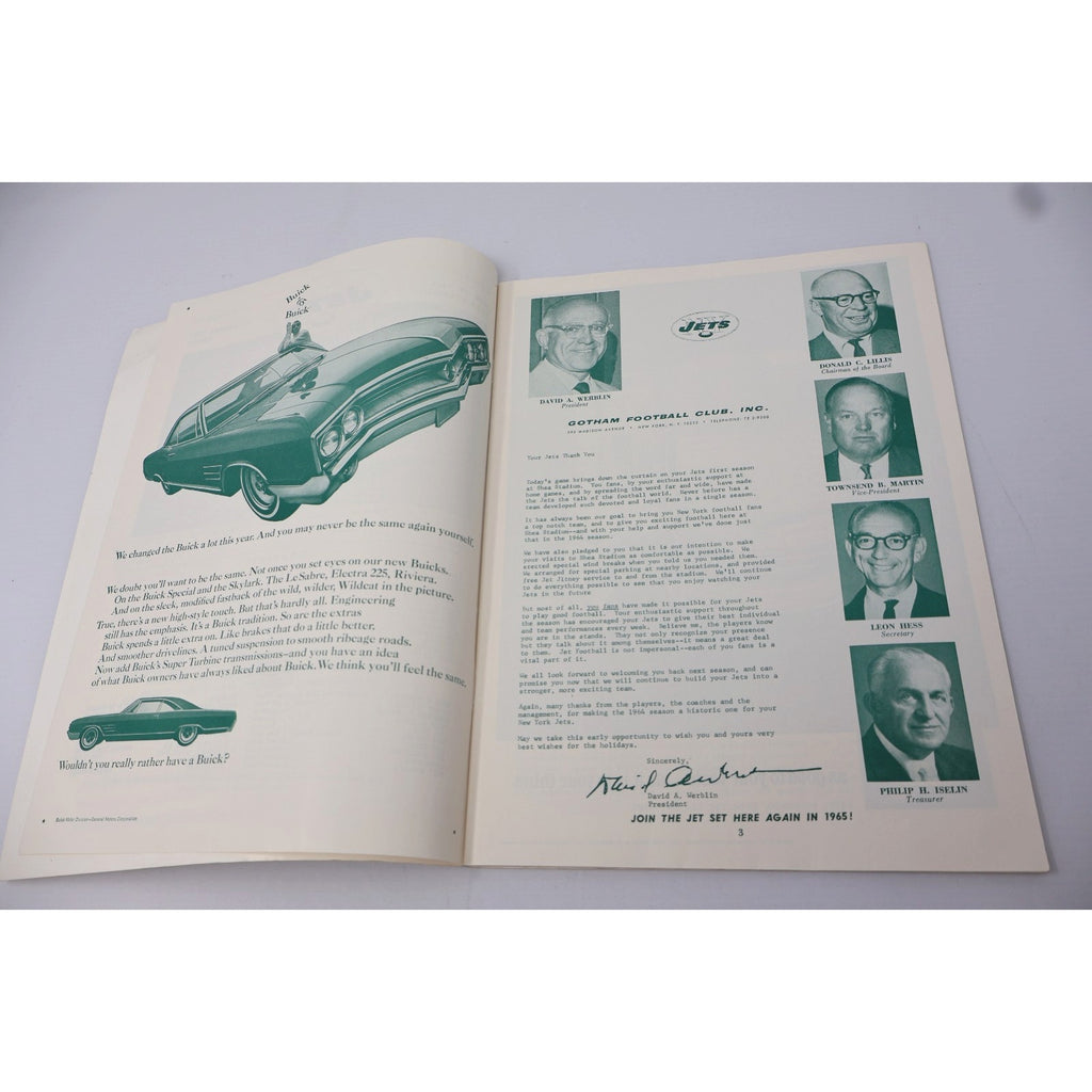 Afl New York Jets Vs KC 11-29-1964 Gameday Program Writing On Cover Historic