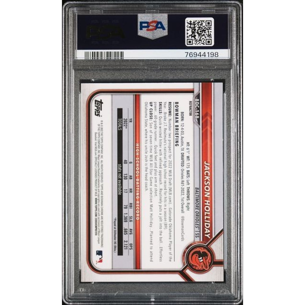 Jackson Holliday 2022 Bowman Chrome Draft 1st Refractor #BDC-168 PSA 9
