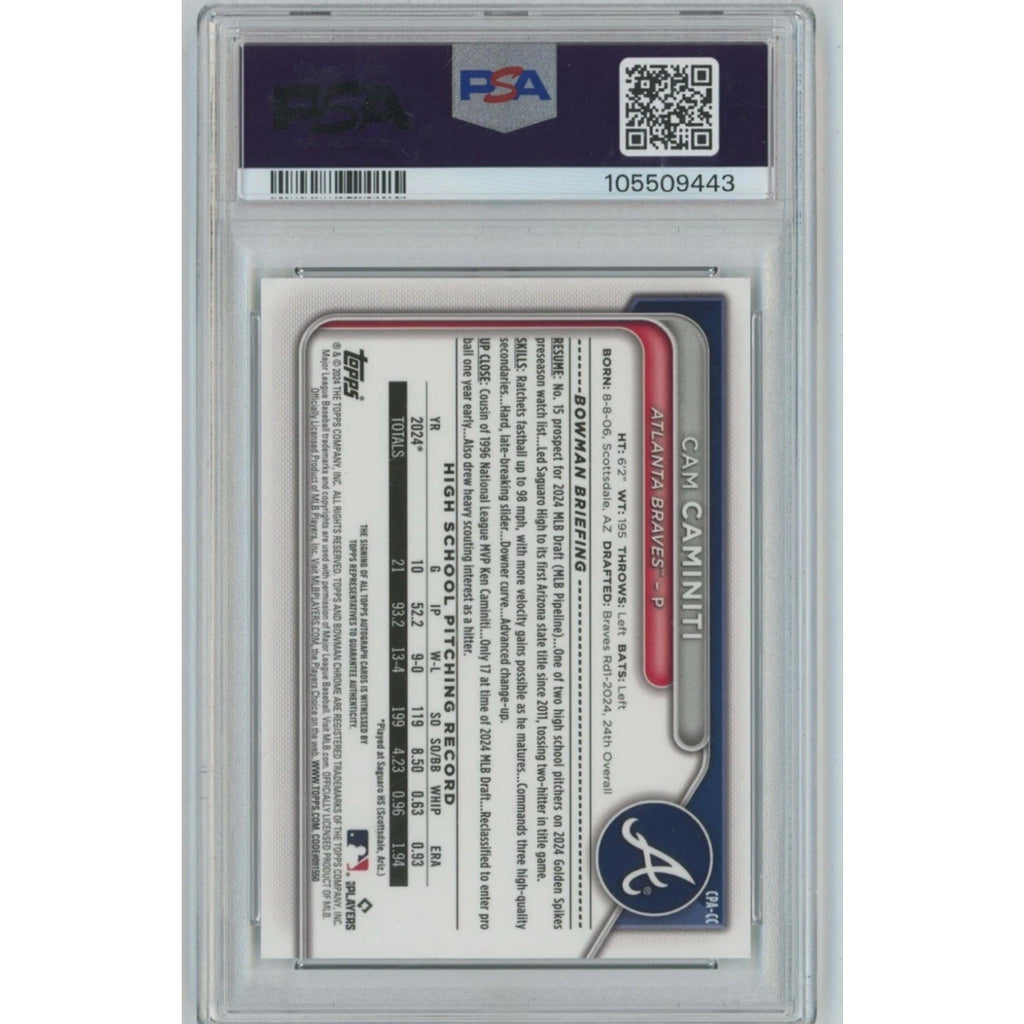 2024 Bowman Draft Chrome Prospect Auto Green Lava Cam Caminiti /99 PSA 9 #CPA-CC