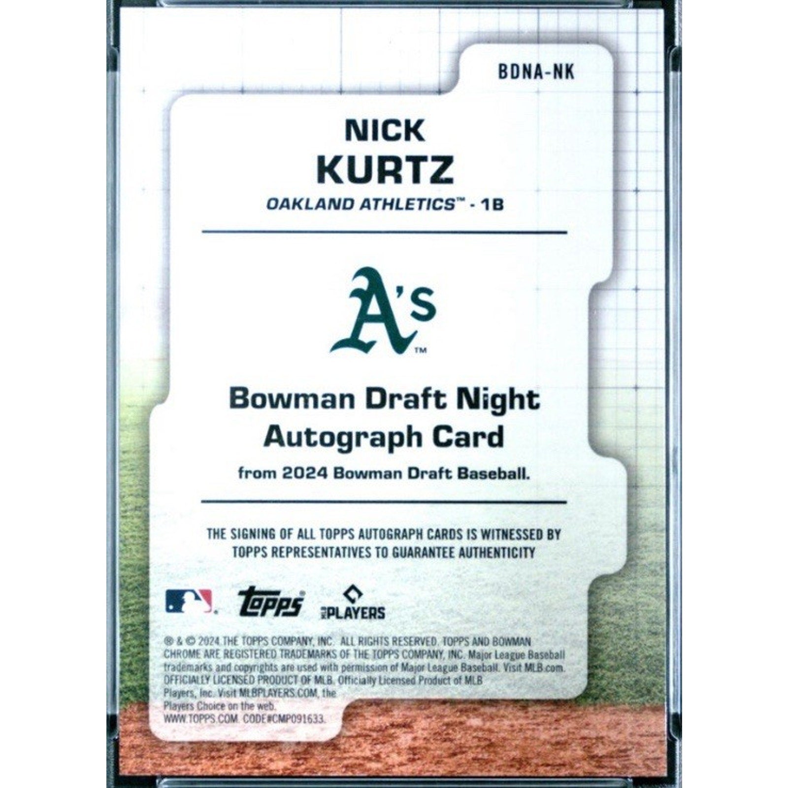 2024 BOWMAN DRAFT NICK KURTZ DRAFT NIGHT ROOKIE AUTO ORANGE REFRACTOR #NK /25